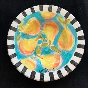 Handmade  Ceramic “Pears On Turquoise “Bowl  12” Original Design Pottery